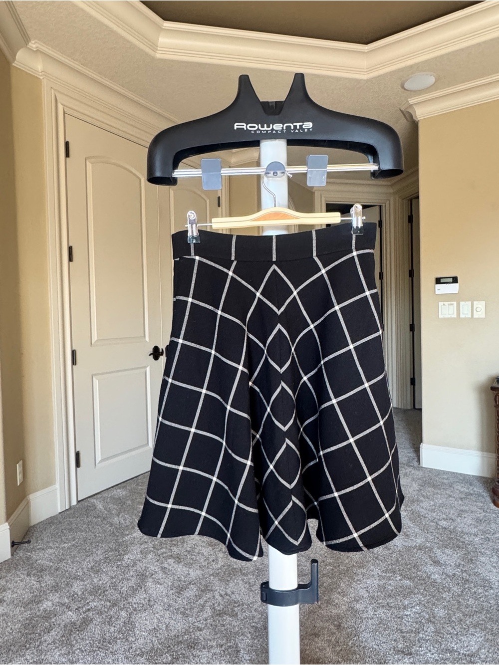 Maison Jules Black Skater Skirt with Cream Windowpane Grid
